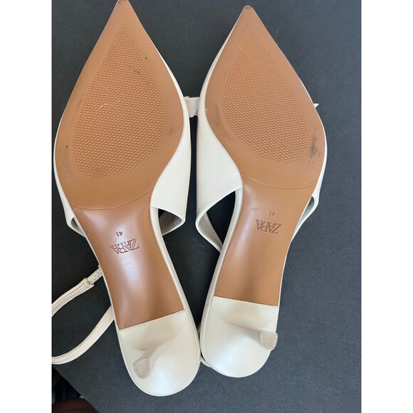 NWOT ZARA Cream Pointed Toe SlipOn Slingback Front Bow High Heel Pump Shoe Sz 10 - Picture 10 of 12